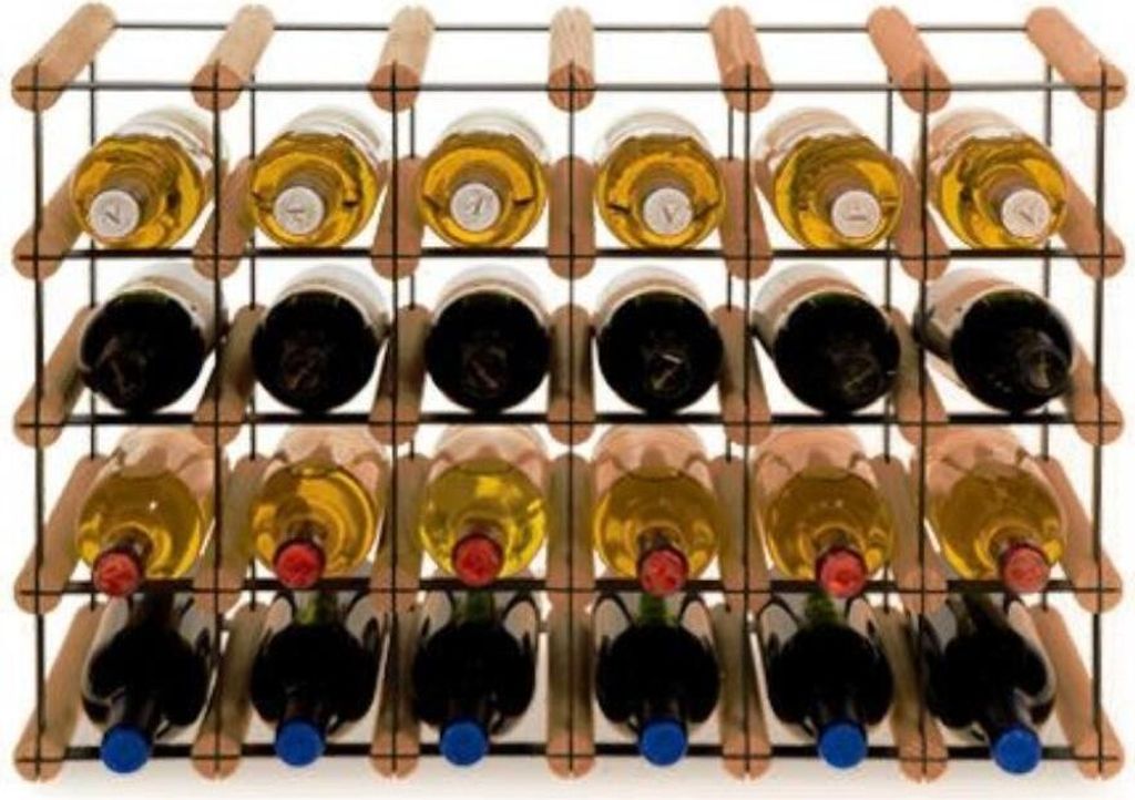 Modulares Weinregal VINOTECA MOD METAL | HxBxT 42,5x62,5x24,5cm | 6x4 Flaschen | Massives Kiefernholz | Braun geölt