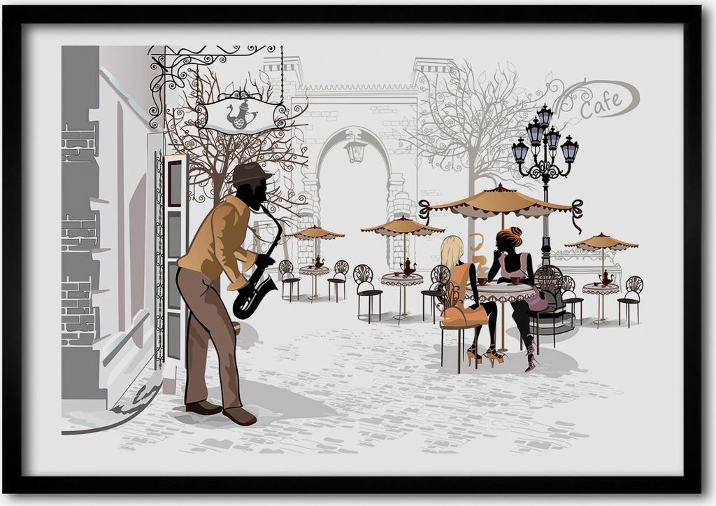 Bild - Bilder - Bilderrahmen - 70 cm x 50 cm - MDF-Rahmen, Wandkunst Straßenmusiker