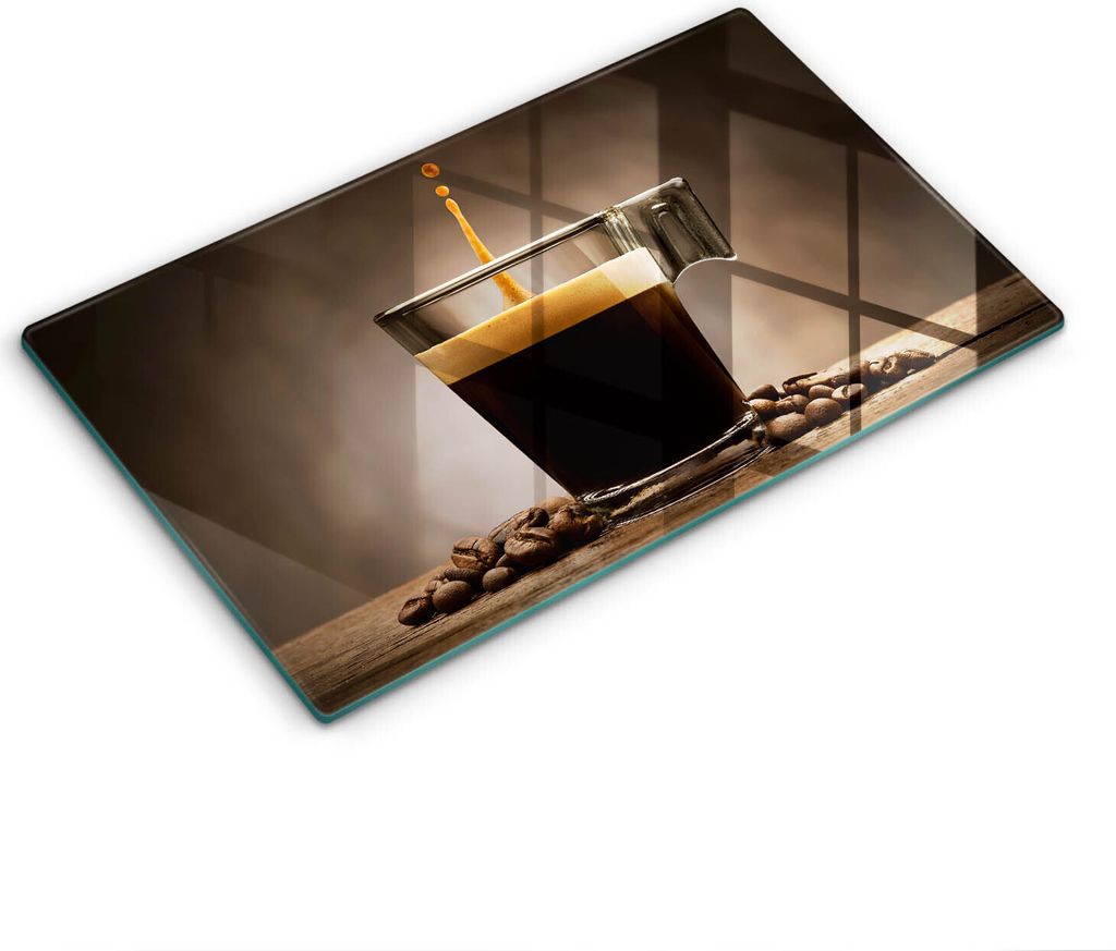 Glasschneideplatte - Herdabdeckplatte - 52x30 cm - Schneidebrett - Spritzschutz - Glas- und Kaffeebohnen