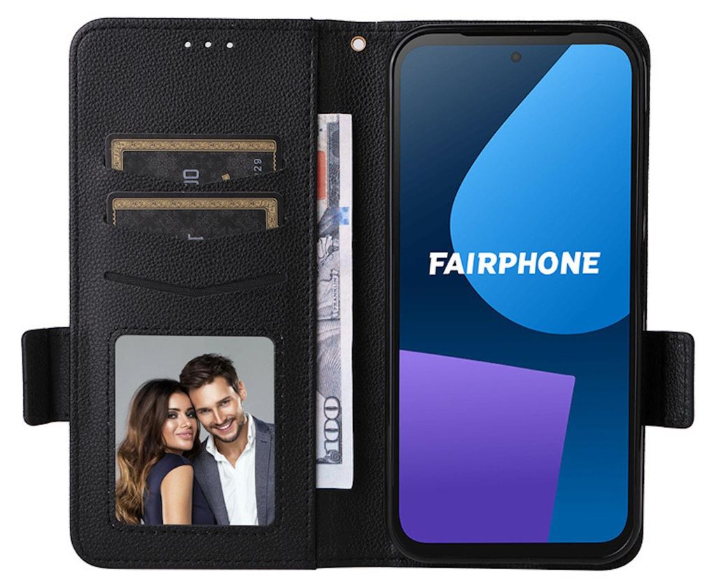 Housse Portefeuille (Wallet Case) 360° Pour Fairphone 3 - Cuir Synthétique - Noire - Inclus écouteurs - Neuf