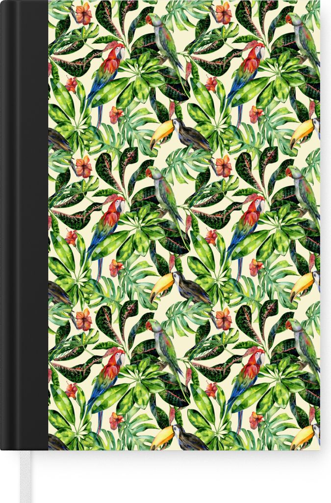 MuchoWow Notizbuch Tagebuch Haushaltsbuch Notebook A5 Hibiskus - Blumen - Vögel - Notizblock - Notizheft - Notebook - Schreibblock - Papier