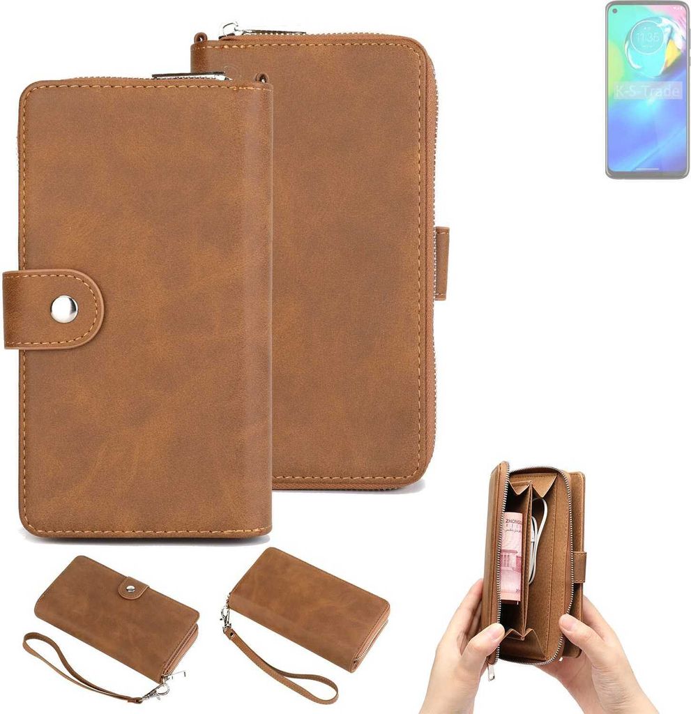 K-S-Trade Handyhülle Schutzhülle kompatibel mit Motorola Moto G Power 5G & Portemonnee Tasche Handytasche Case Etui Geldbörse Wallet braun (1x)