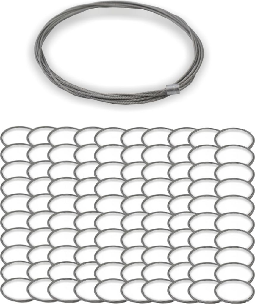 100x Drahtseil Ø 1,0 mm, 7x7 mit Zylindernippel Ø 4,8 x 6,0 mm, Stahl verzinkt | Länge 2000 mm