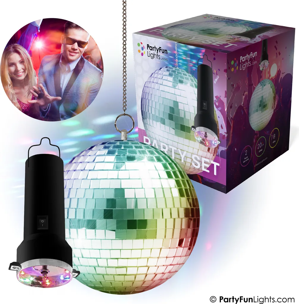 PartyFunLights Boule à Facettes Rotative avec Moteur LED Multicolore