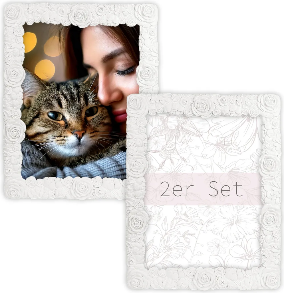 Elegante set di cornici 20x25 cm in resina, con disegno di rose 3D