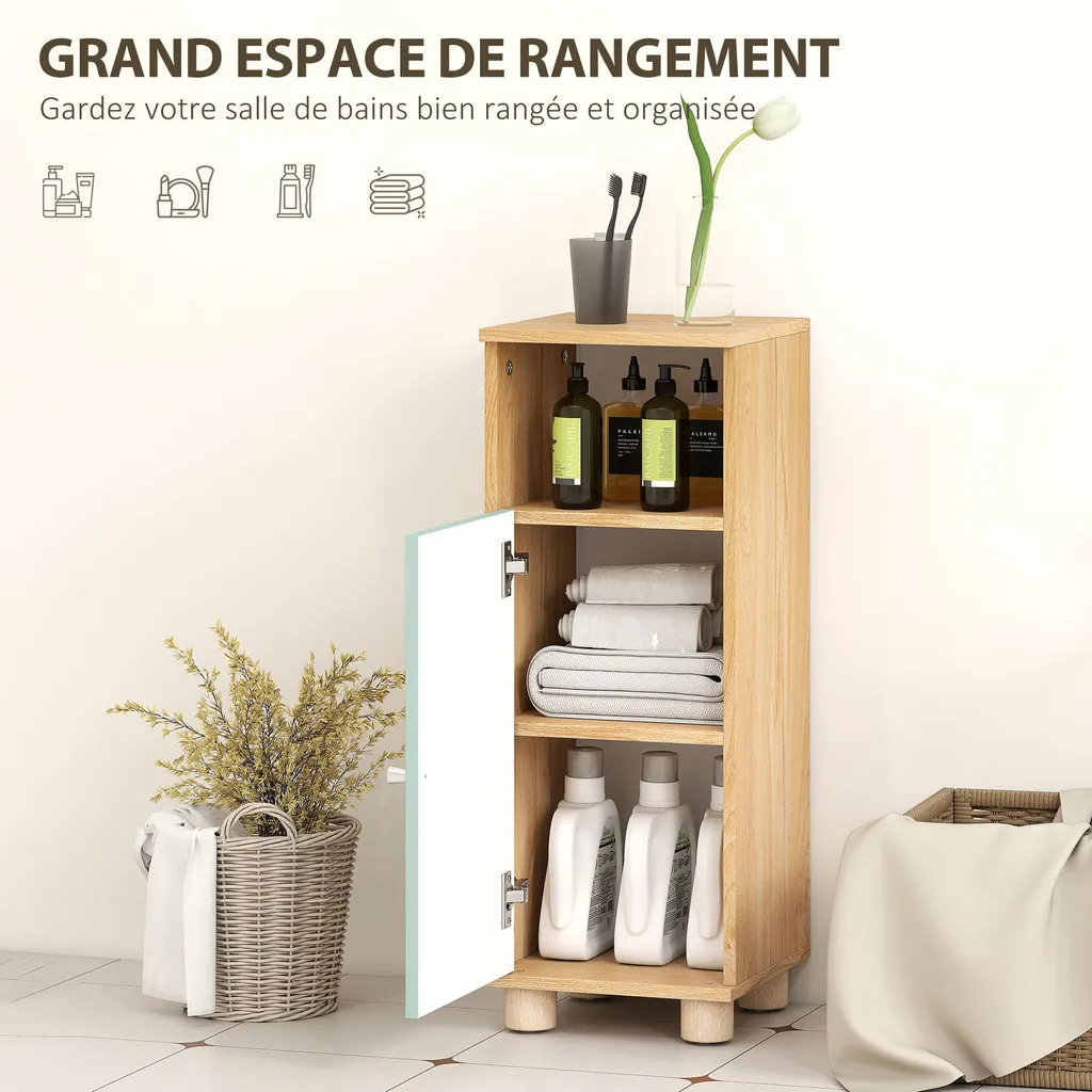 Meuble de salle de bain étroit vert 30x30x80cm avec placard de rangement - 6