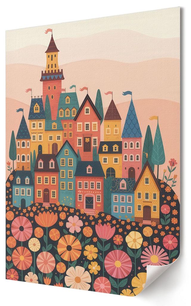 Bunte Häuser- Kunstdruck A3 (29x42 cm) - Dekorativ, Kinder- Wandbild für Wohnzimmer Schlafzimmer & Flur, Modernes Poster Wanddeko, Ungerahmt