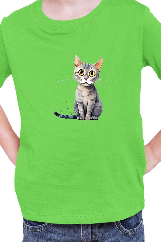 Kinder T-Shirt Funny Cats Breeds Serrade Petit Cat, 9-11 Jahr - 140 / Lime