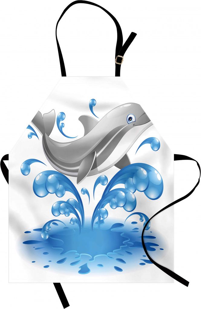 ABAKUHAUS Meerestiere Kochschürze, Springender Delphin-Tier-Charakter-Karikatur-Art-Wasser-Spritzen-Kindersommer, Farbfest Höhenverstellbar Wasch...