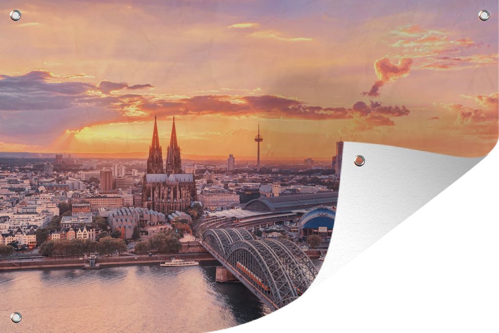 MuchoWow 60x40 cm Outdoor-Poster Gartendeko Sichtschutz Garten Poster für den Garten Sonnenuntergang - Köln - Deutschland