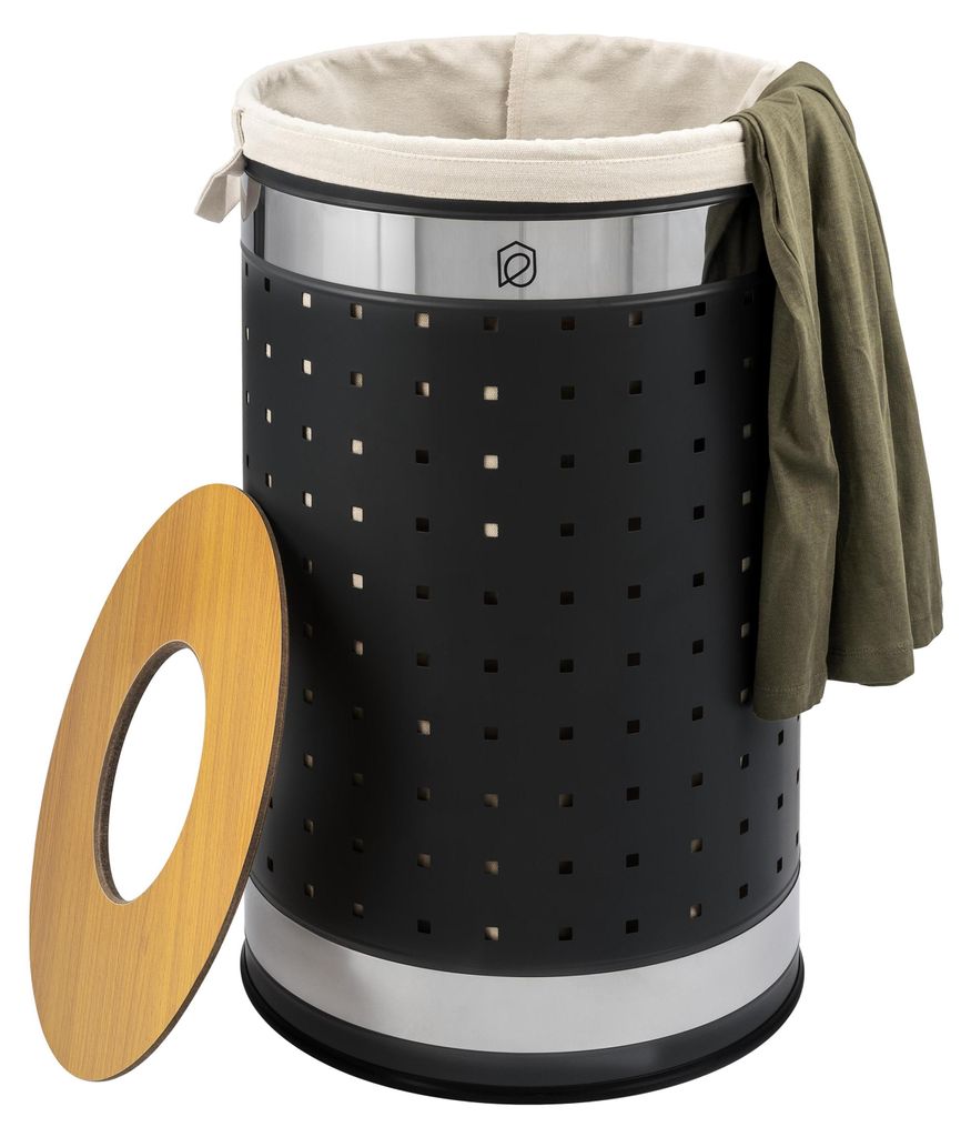 eluno runde Wäschetonne, Wäschekorb, Wäschesammler mit waschbarem Wäschesack und abnehmbaren Deckel, 50 Liter Fassungsvermögen für Schlafzimm...