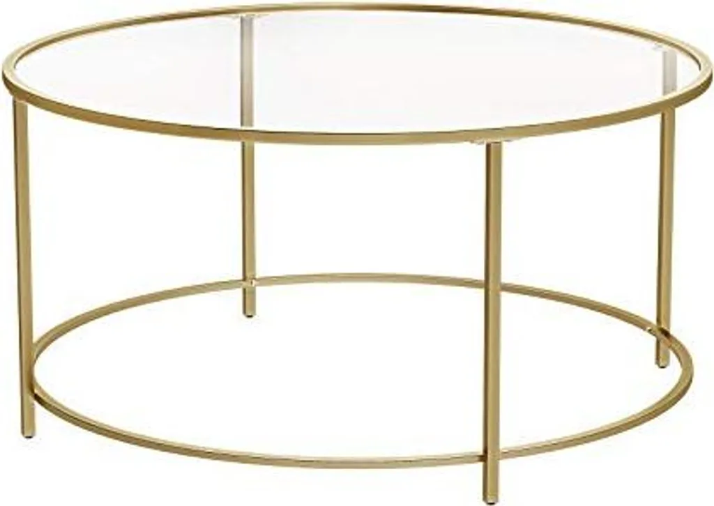 Table de salon rectangulaire en verre et métal doré pour design chic