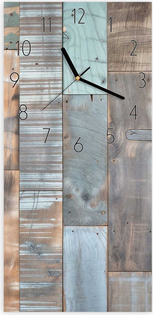Wanduhr aus Glas mit Motiv Holzplanken Vintage- 30 x 60 cm - inkl. Aufhängesystem
