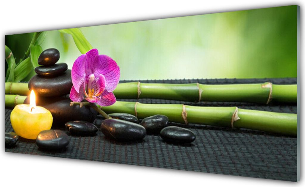 Küchenrückwand aus Glas 125x50cm Spritzschutz Bambus Blume Steine Kerze Spa