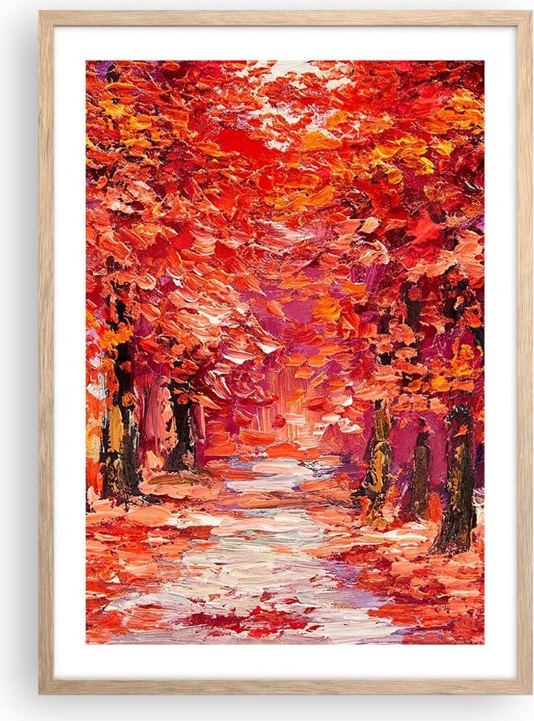 Gerahmtes Poster - Rahmen in heller Eiche - Herbst Park Allee - 50x70 cm - Wand Bild - Wanddeko - Wandbilder - Wandposter - Bilderrahmen - Bilder -...