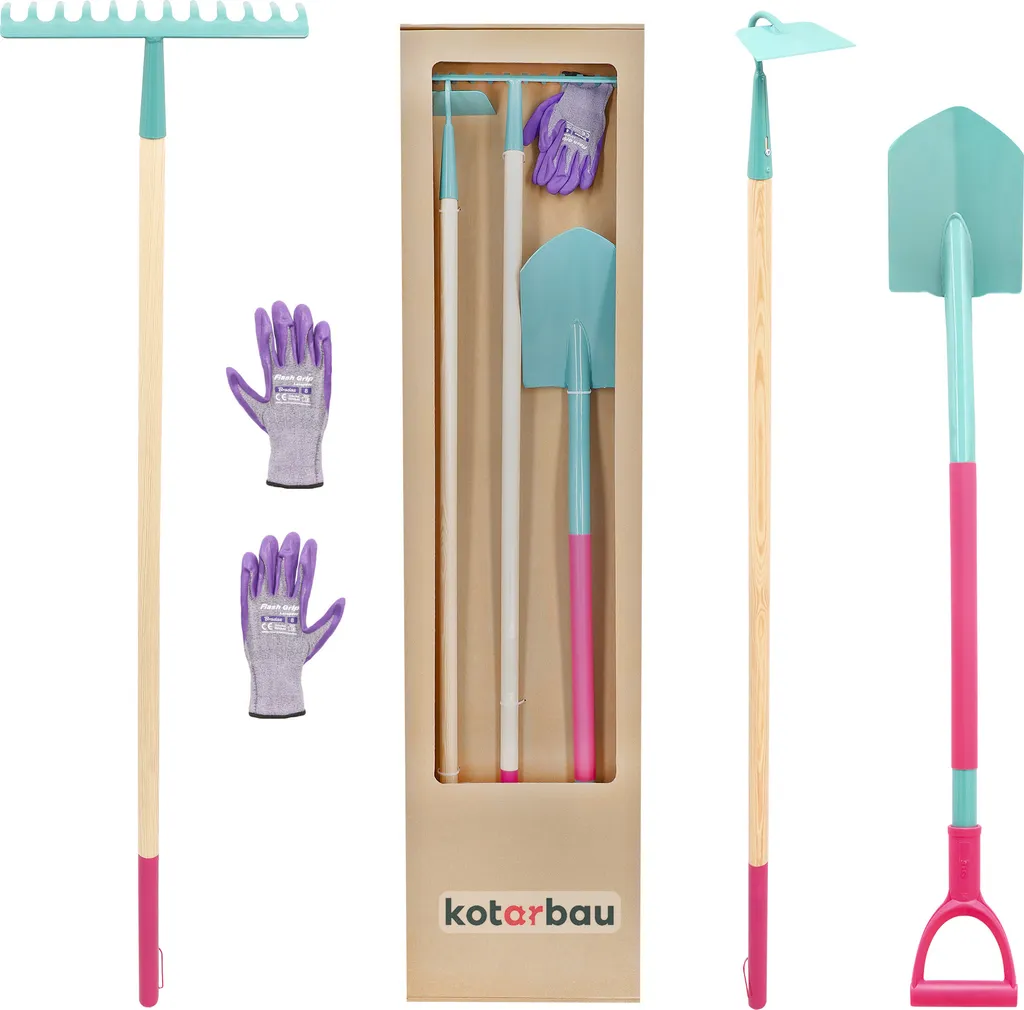 KOTARBAU Kit Giardinaggio 4 Pz: Attrezzi Acciaio Manico Legno Ergonomico