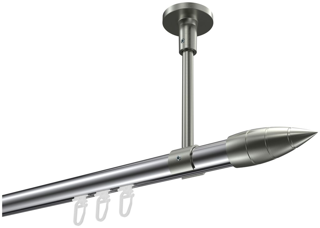 Interdeco Innenlaufstange / Gardinenstange mit Innenlauf Chrom / Edelstahl-Optik, Typ Sonette Samanto (Rillenpatrone) Deckenmontage, 20 mm Ø 1-lä...
