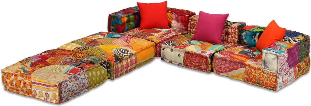 Pouf 3 places en tissu patchwork multicolore avec assise modulable souple - 3