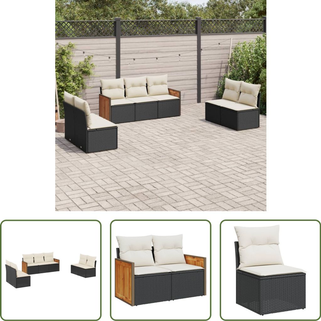 The Living Store 7-tlg. Garten-Sofagarnitur mit Kissen Schwarz Poly Rattan