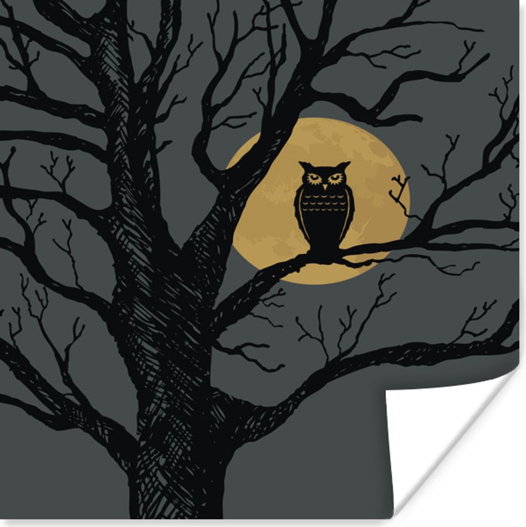 MuchoWow Poster Tusche-Illustration einer Eule in einem Baum 90x120 cm - Wohnzimmer