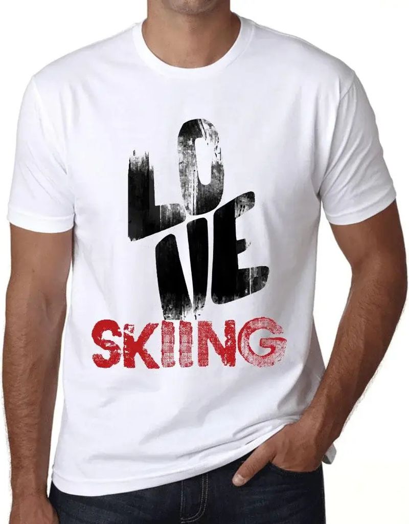 Herren Grafik T-Shirt Liebe zum Skifahren – Love Skiing – Öko-Verantwortlich Vintage Jahrgang Kurzarm Lustige Druck Geburtstag Geschenk Mann