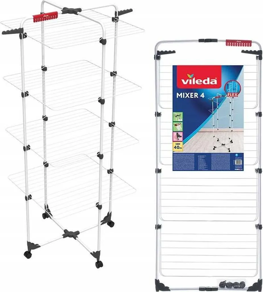 Vileda Mixer 4 Séchoir à Linge Tour avec 40 Mètres d'Espace de Séchage