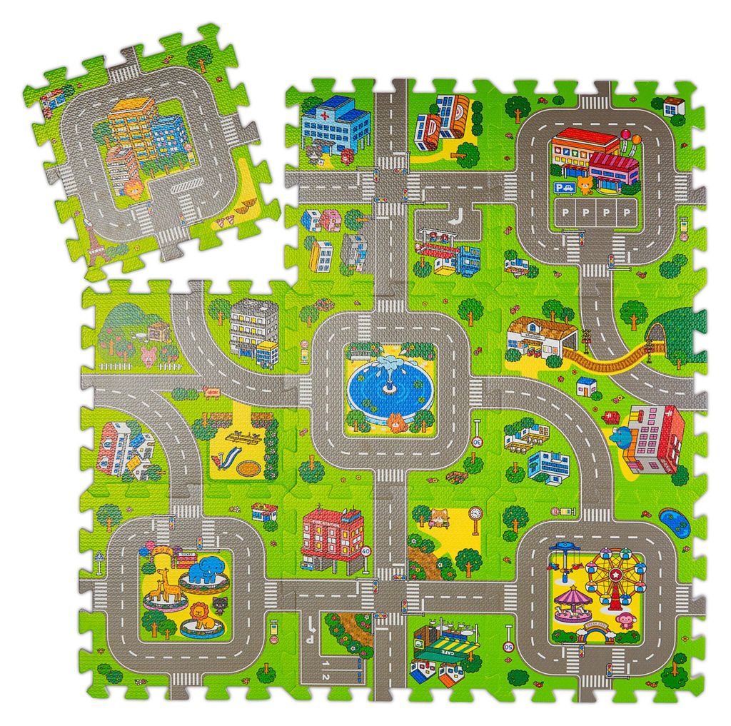 Tappeto puzzle Relaxdays "Strada", tappeto da gioco in 9 Immagine del prodotto 