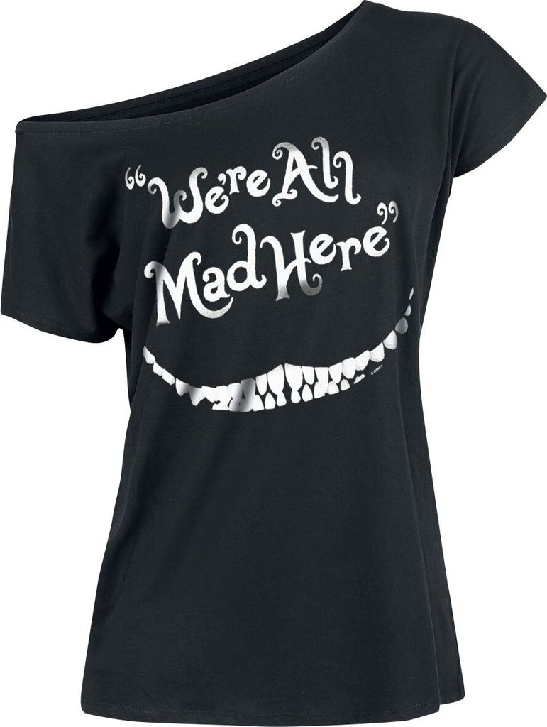Alice im Wunderland T-Shirt Damen Grinsekatze - We're All Mad Here schwarz S
