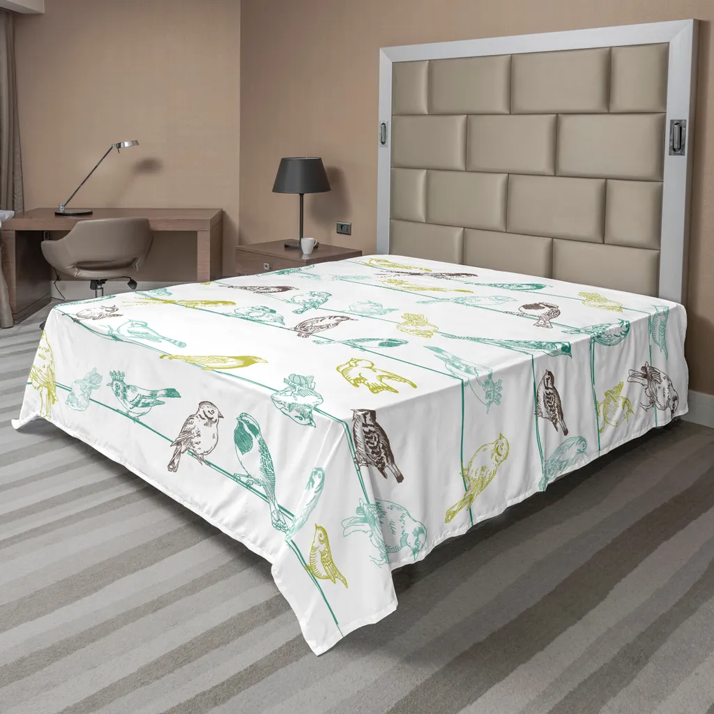 Lenzuolo ABAKUHAUS Motivi Minimalisti Uccelli 244x205 Verde Marrone