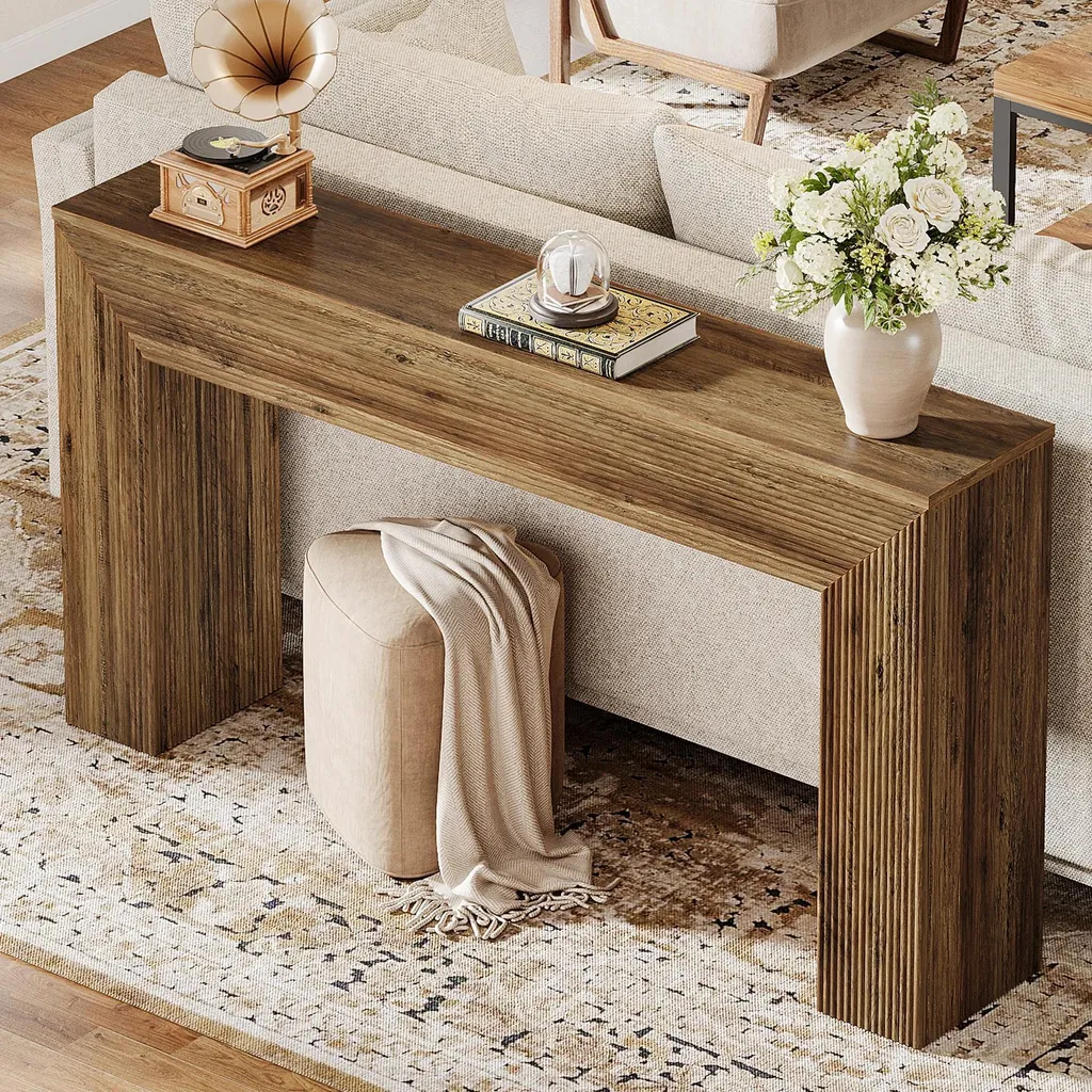 Console de salon fine de 30 cm de profondeur en bois rustique