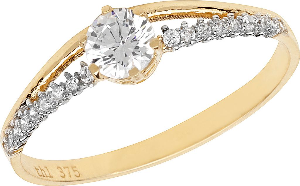 Eleganter 9 Karat (375) Gold Damen - Ring mit Zirkonia, 53 (16.9); TRS11256RSM