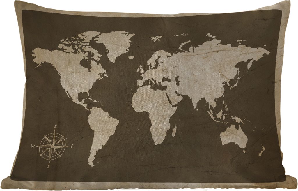 MuchoWow Outdoor Kissen - Weltkarte - Kompassrose - Vintage - 50x30 cm - Wetterfest - Lounge Kissen - Sofa kissen - Wohnzimmer Dekoration