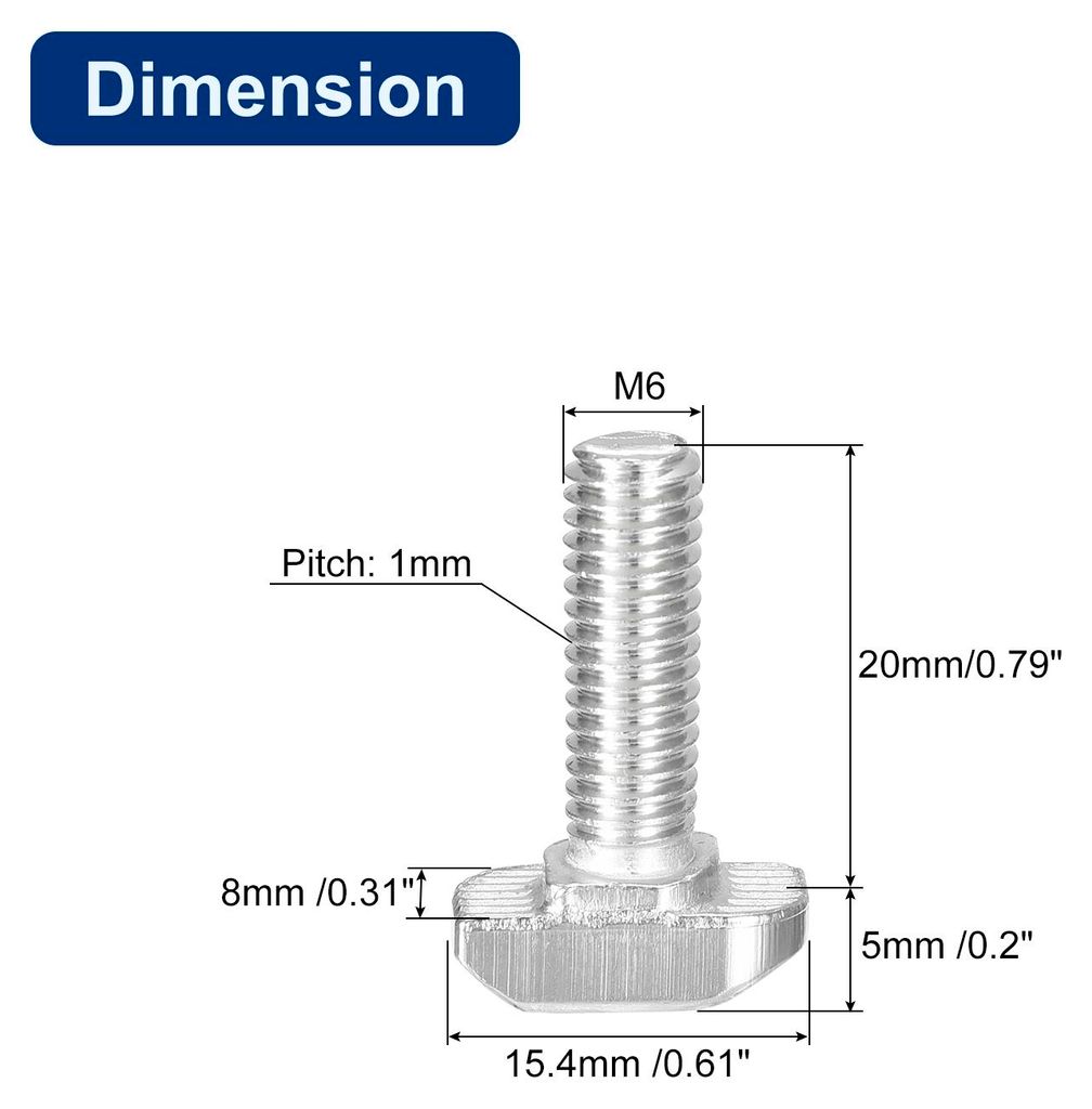 10 Stš¹ck Hammerkopfschrauben T-Nut Schrauben, M6 x 20mm Hammerkopf Schraube T-Schraube Drop-in Stud fš¹r 3030 Serie T-Nut Aluminium Profil, 30...