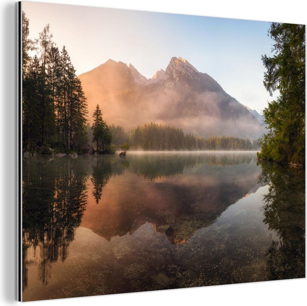 MuchoWow Wanddekoration Metall Metallbild Wandkunst 40x30 cm Landschaft - Nebel - Wasser - Bäume MuchoWow Aluminium Gemälde - Dekoration Wohnzimmer