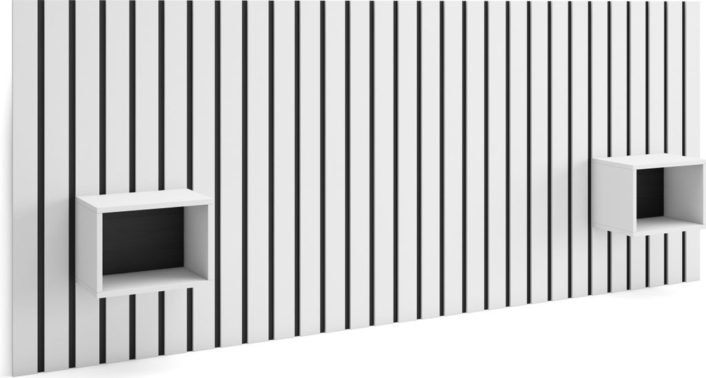 Kopfteil, Nachttischen, 258x107x3 cm, 150,160,180 cm Bett, Stauraum, Weiß