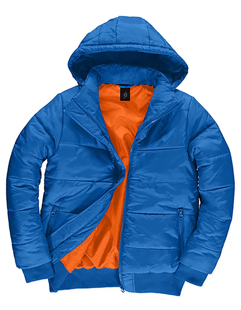 B&C Herren Windjacke Steppjacke Daunenjacke Kapuze Winterjacke Outdoor, Größe:S, Farbe:Royal/Neon Orange