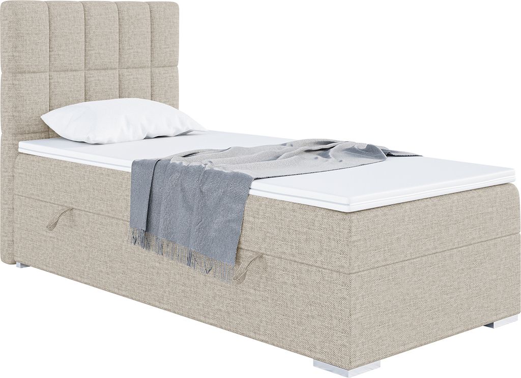 MEBLINI Boxspringbett mit Bettkasten - Gepolstert Einzelbett mit Matratze und Topper - Polsterbett mit Stauraum - Bett mit Kopfteil - Stauraumbett ...
