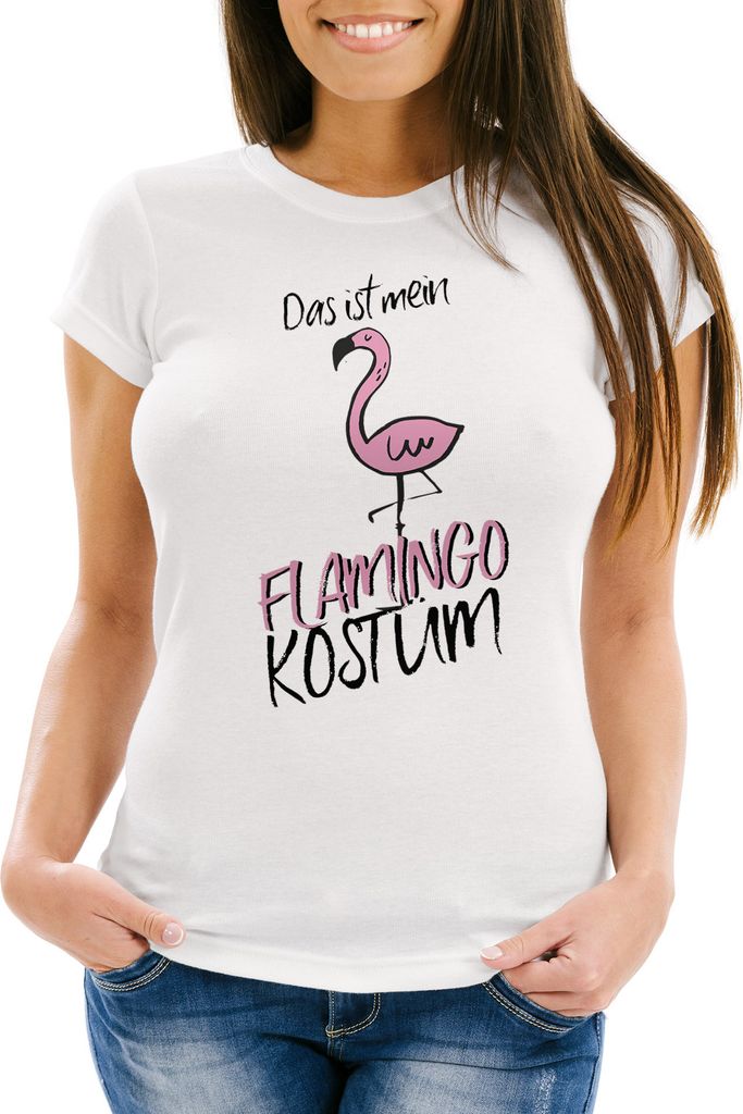 Damen T-Shirt Fasching Das ist mein Flamingo Kostüm Moonworks weiß XXL