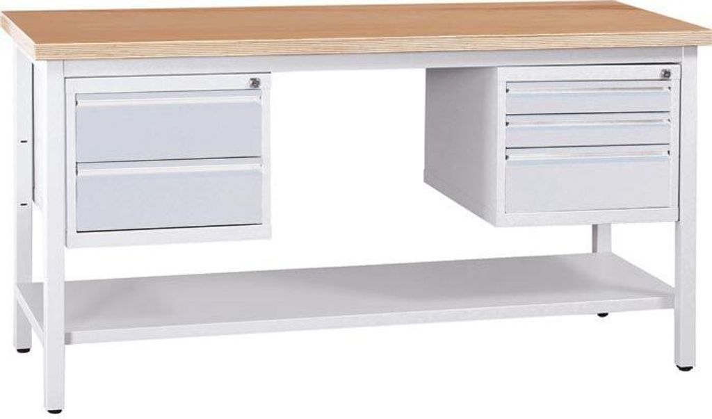 Werkbank CRICKET mit 5 Schubladen und Ablageboden | HxBxT 84x120x60cm | Traglast 150kg | Grau-Buche