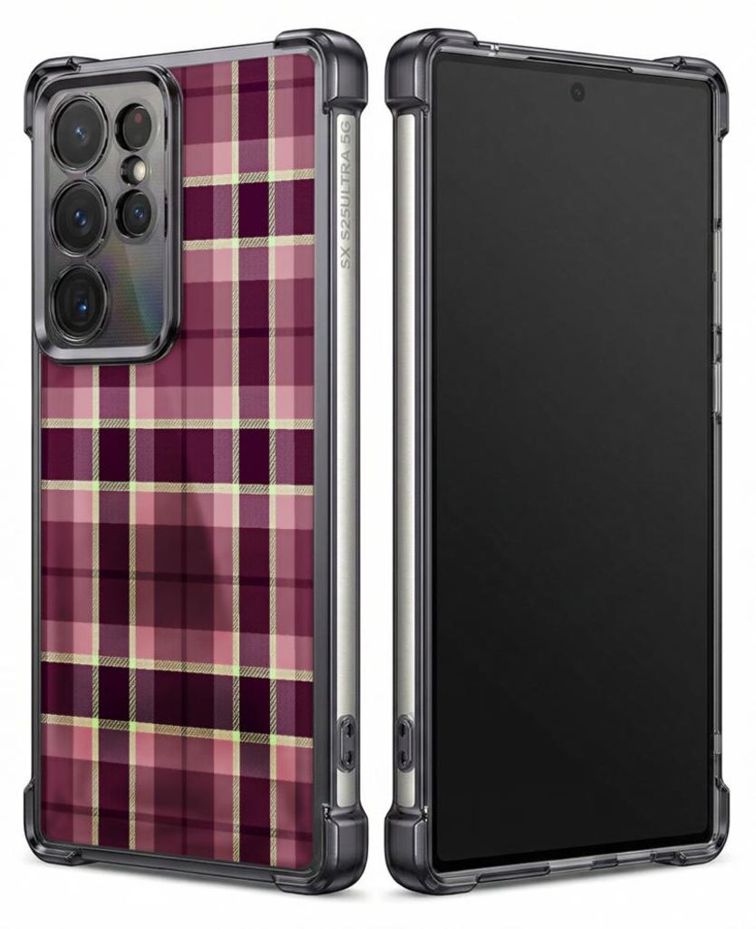 Personalisierte Hülle mit Bild für Samsung Galaxy S23 Ultra Elektroplattiert TPU Stoßdämpfer Handyhülle mit Karomuster mit roten und grünen T...