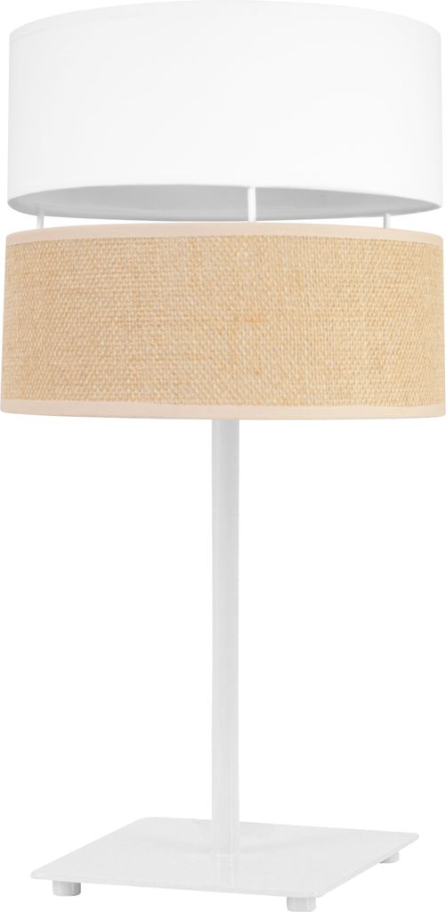 Light-Home Juta Lampenschirm Tischlampe Modern - Nachttischlampe - Tischleuchte E27 - 1-Flammig GIA - Weiß Basis und Jute und Weiß