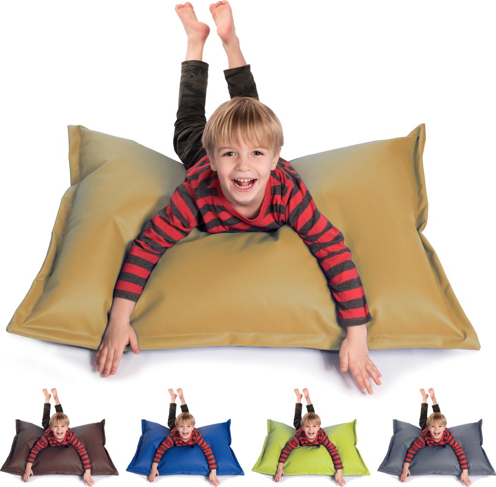 sunnypillow S Sitzsack Sitzkissen aus Kunstleder Outdoor & Indoor 100 x 70 cm mit 60L Styropor Füllung Sessel für Kinder & Erwachsene Sofa Beanba...