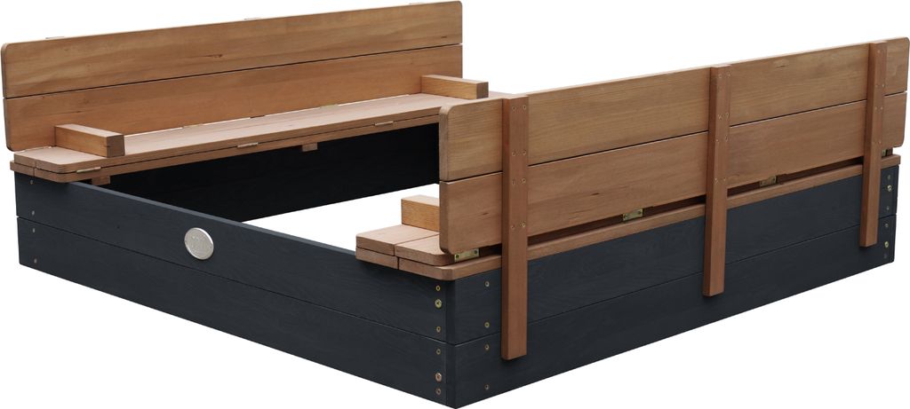 AXI Sandkasten Ella aus Holz mit Deckel XL | Sand Kasten mit Sitzbank & Abdeckung für Kinder in Anthrazit & Braun | 120 x 120 cm