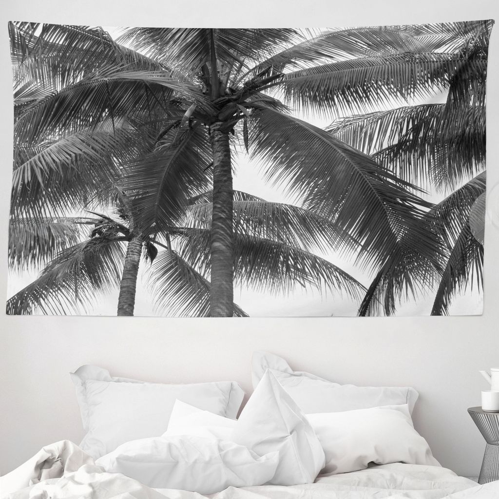 ABAKUHAUS Grau Wandteppich, Kokosnuss-Palmen Tropical aus Weiches Mikrofaser Stoff Waschbar ohne Verblassen Digitaldruck, 230 x 140 cm, Schwarz