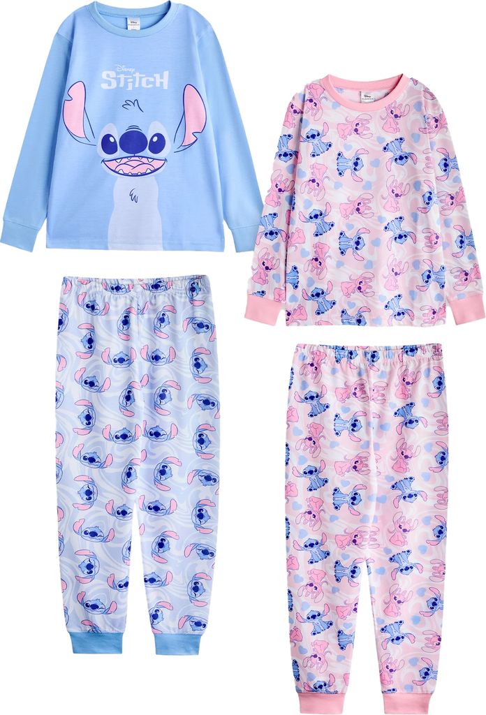 Lilo & Stitch - Schlafanzug mit langer Hose für Mädchen(2er-Pack) NS8797 (128) (Pink/Blau)