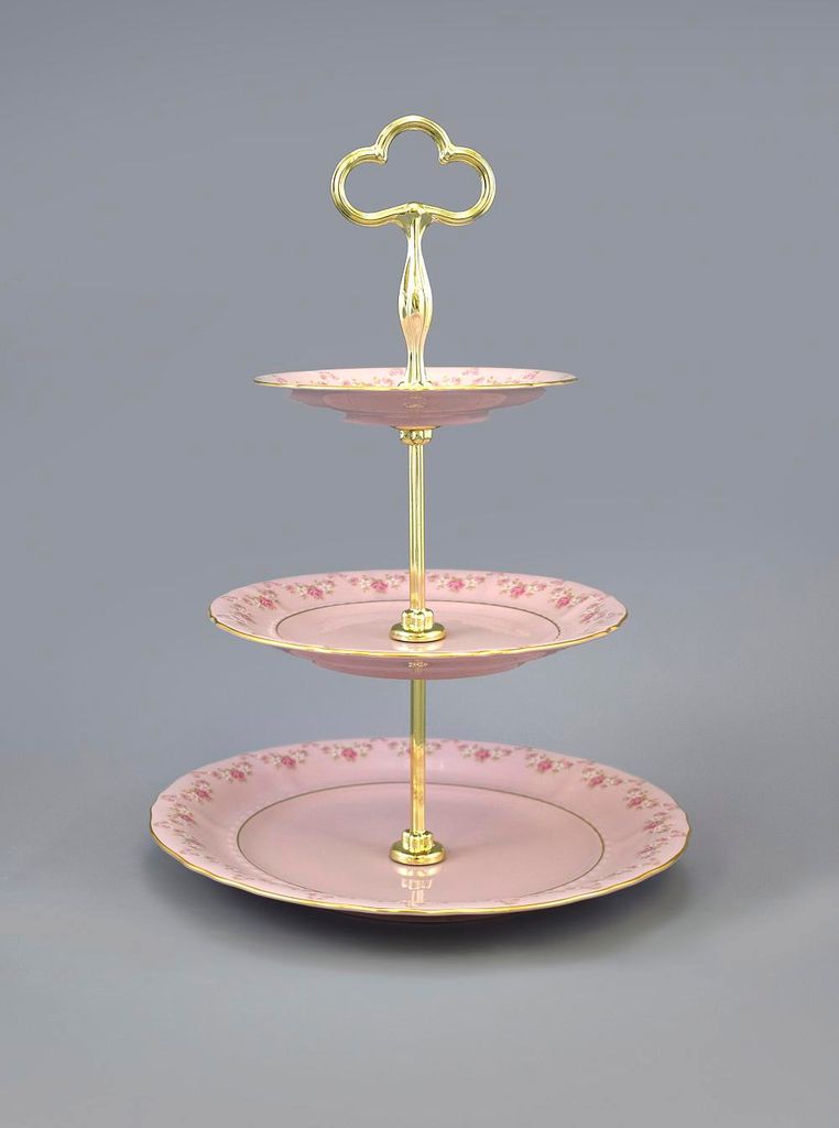 Sonata, trzypoziomowy etażer, różowa porcelana, kwiaty, Zdjęcie produktu 