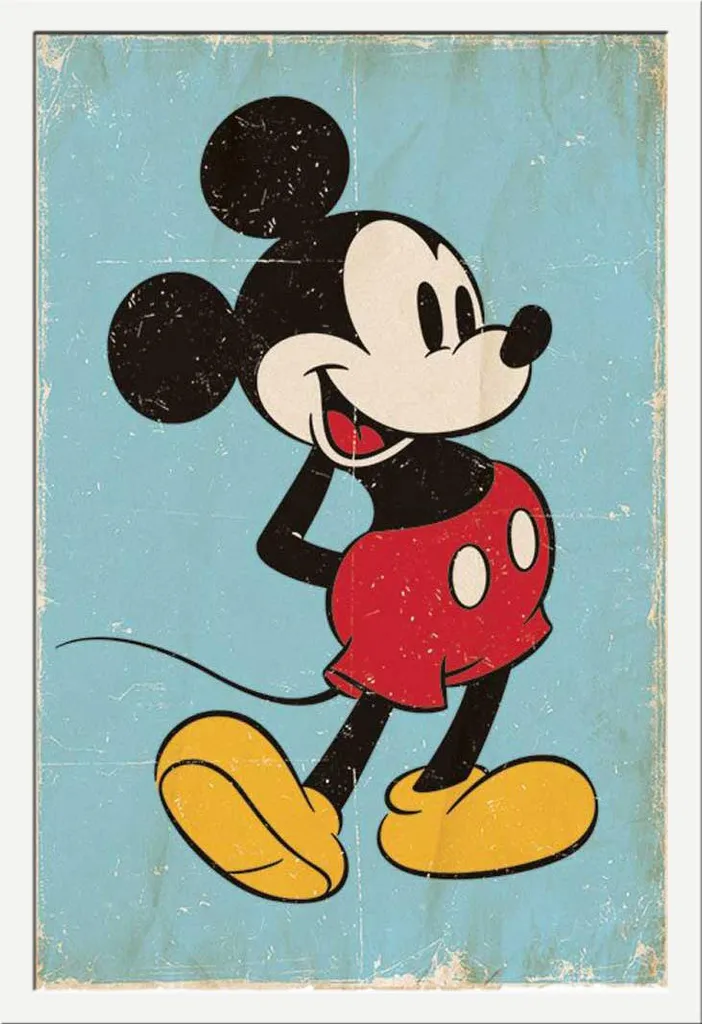 Poster Mickey Mouse Rétro 60x90cm - Cadre Shinsuke® MDF Blanc Vitre