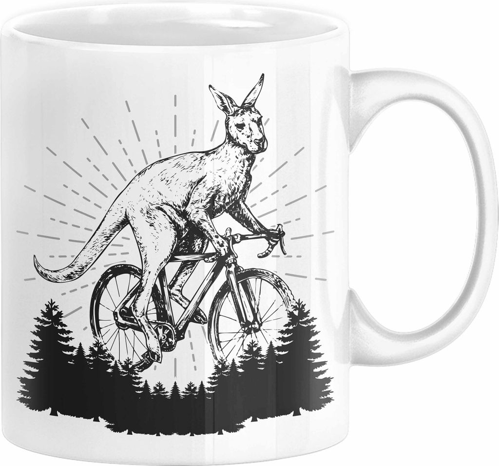 Känguru fährt Fahrrad Tasse Geschenk Lustig Motivation Australien Geschenk (Weiß)