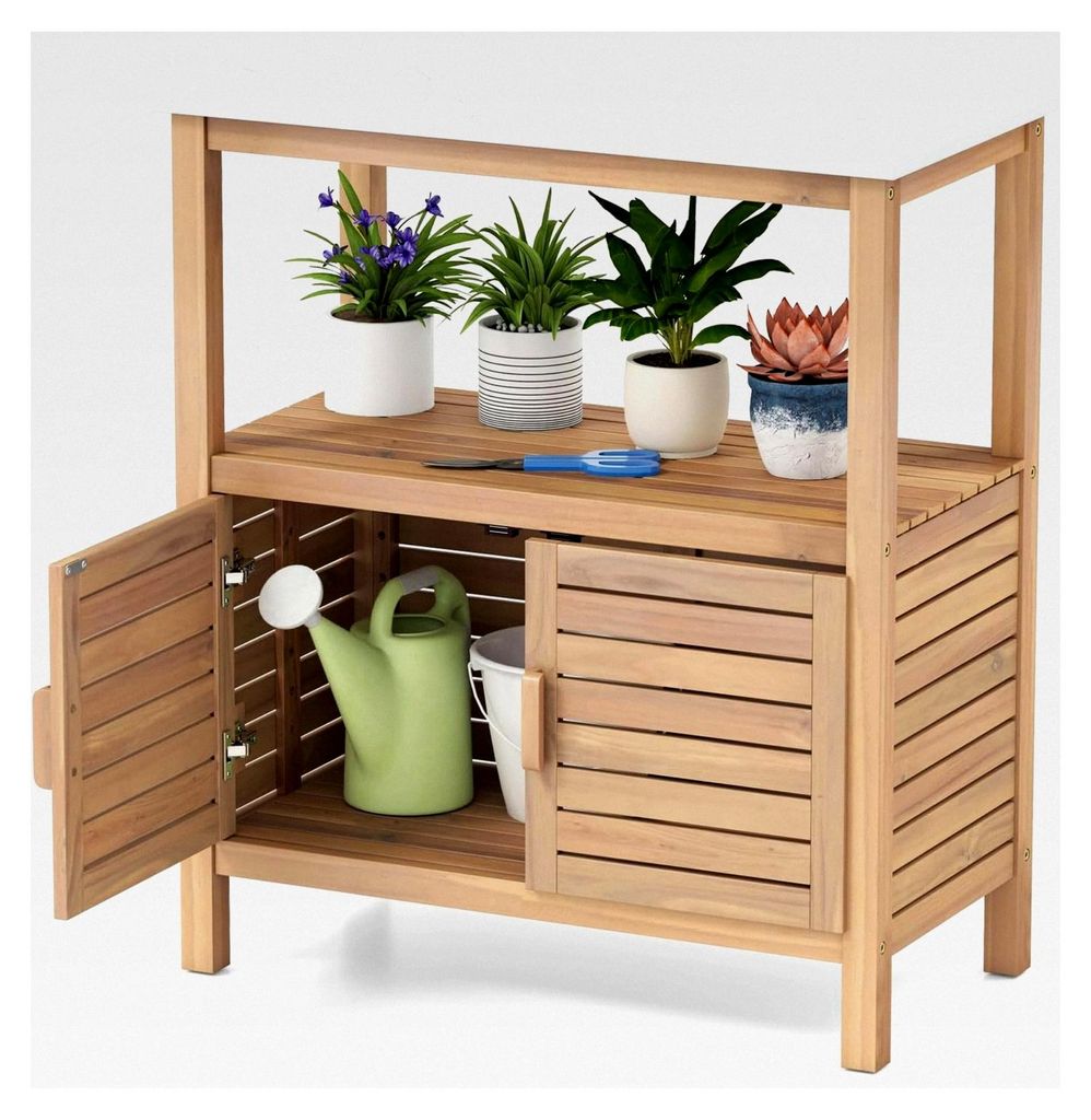 Pflanztisch mit Unterschrank aus Holz, Gartenschrank für Terrasse und Balkon, 80 x 40 x 90,5 cm