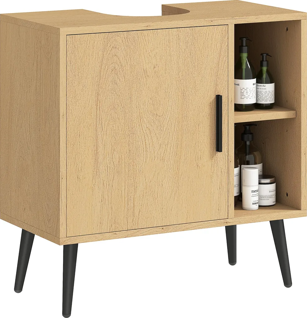 Rangement sous lavabo bois et métal pour gain de place salle de bain